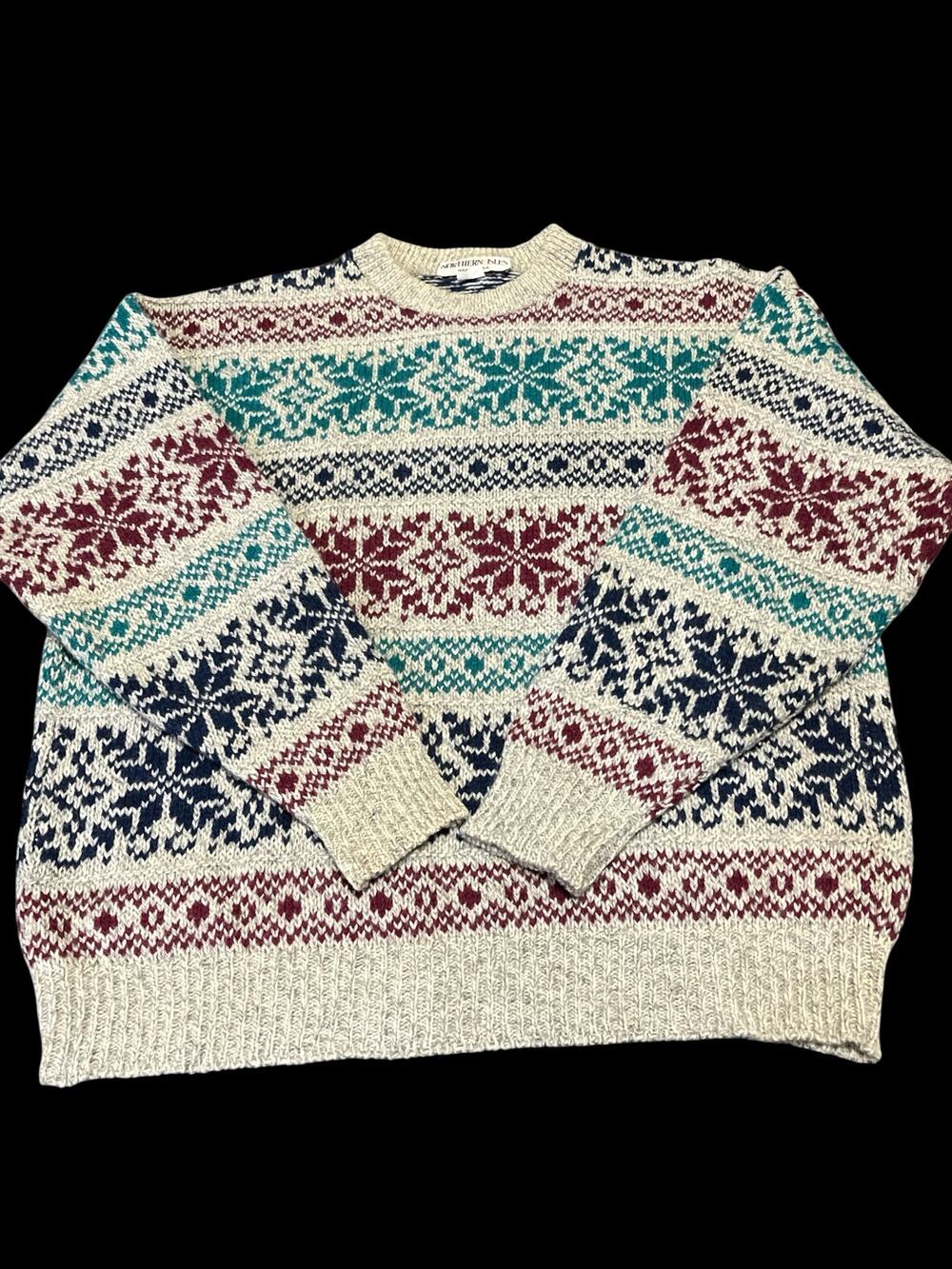 Vtg Northern Isles sweater-Fair Isle Snowflake-Men's XL-L sleeve-Crew neck-1072